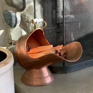 Vintage Copper Coal Scuttle with Delft Porcelain Handles